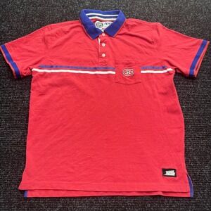 NHL Montreal Canadiens Polo Shirt Mens Large Red Blue Ilanco Hockey Jersey Style